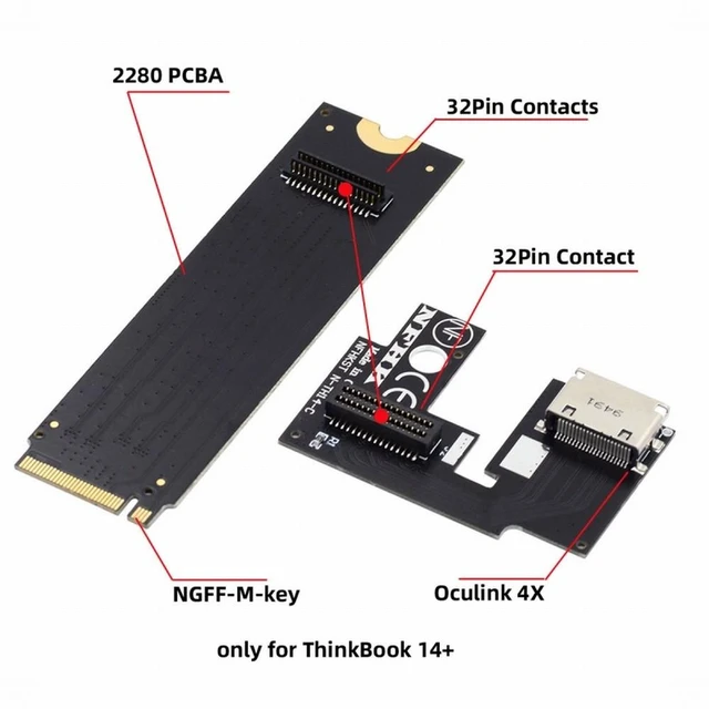 Alt view image 3 of 7 - Vszerda PCI-E 4.0 M.2 M-key to Oculink SFF-8612 SFF-8611 Host Adapter for ThinkBook 14+ External Graphics Card & SSD