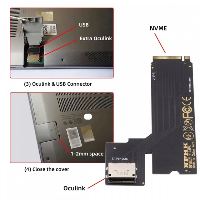 Alt view image 5 of 7 - Vszerda PCI-E 4.0 M.2 M-key to Oculink SFF-8612 SFF-8611 Host Adapter for 2022 2023 ThinkBook 14+ External Graphics Card & SSD