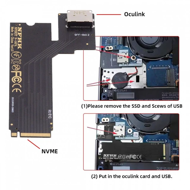 Alt view image 4 of 7 - Vszerda PCI-E 4.0 M.2 M-key to Oculink SFF-8612 SFF-8611 Host Adapter for 2022 2023 ThinkBook 14+ External Graphics Card & SSD