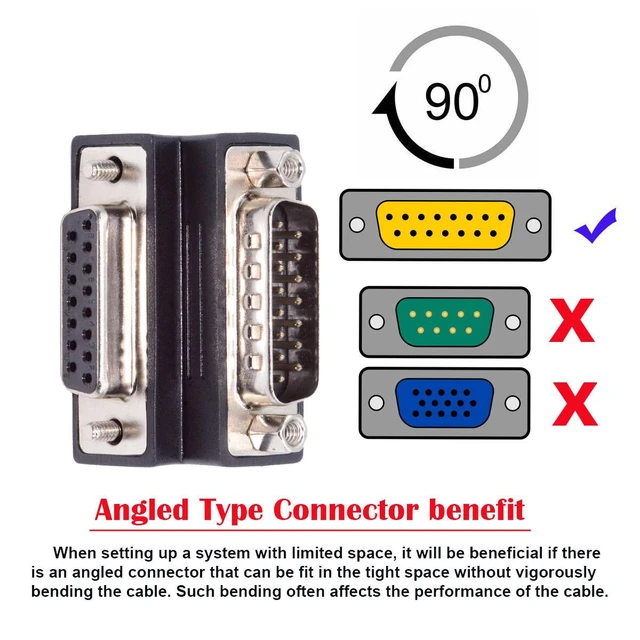 Alt view image 4 of 7 - Vszerda DSUB RS232 D-subminiature 15pin Male Nut to Female Screw Extension Adapter DB Connector Up 90 Degree Angled