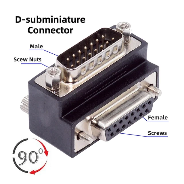 Alt view image 6 of 7 - Vszerda DSUB RS232 D-subminiature 15pin Male Nut to Female Screw Extension Adapter DB Connector Up 90 Degree Angled