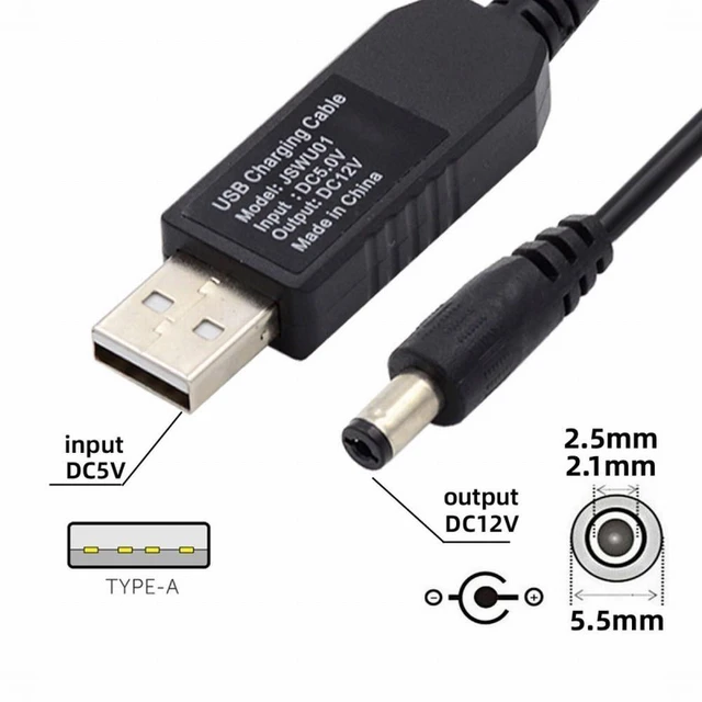Alt view image 4 of 7 - Vszerda USB 2.0 Type-A DC5V to DC12V 5.5x2.1mm 5.5x2.5mm Voltage Riser Boost Power Plug Barrel Connector Cable 100cm