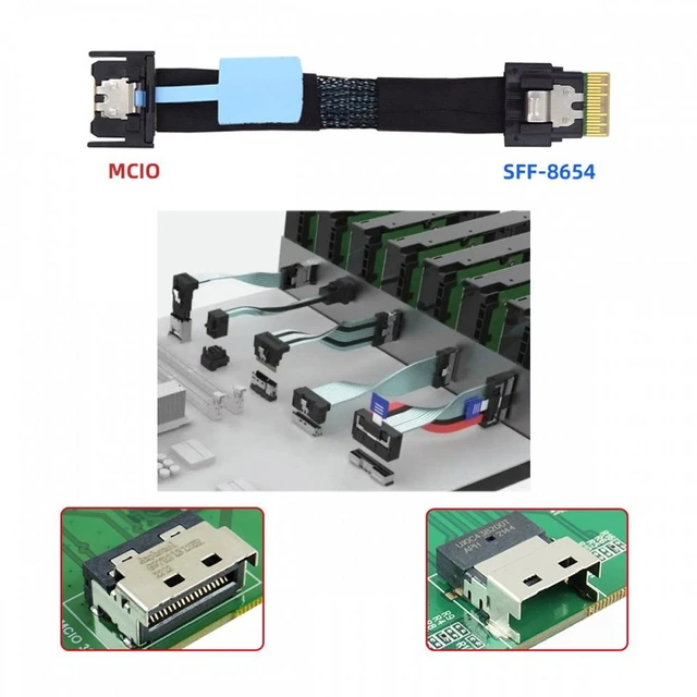Alt view image 6 of 7 - Vszerda PCI-E 5.0 Mini Cool Edge IO MCIO PCI-E 4i 38Pin Male to SFF-8654 Slimline 4X Extender Cable 50cm