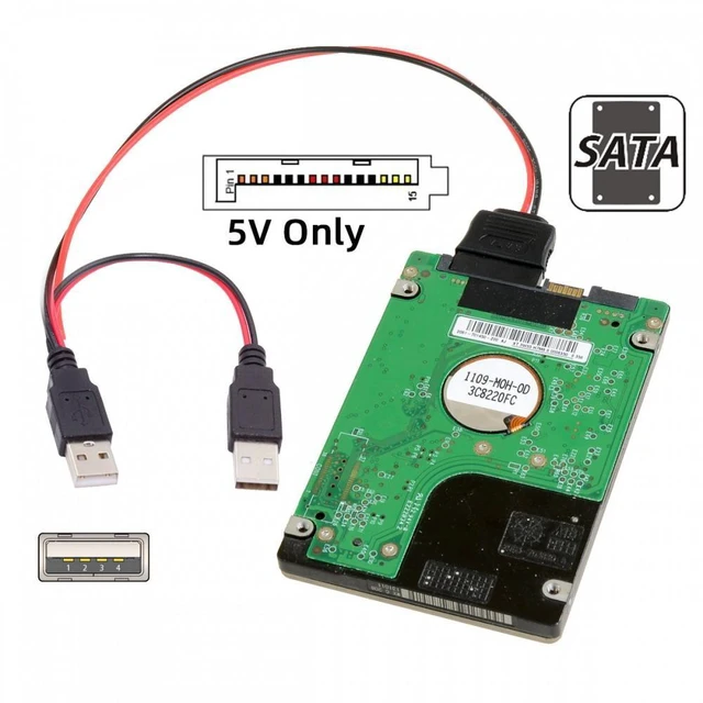Alt view image 4 of 6 - Vszerda DC 5V Dual USB to SATA 15Pin Power Cable for 2.5 inch SATA HDD SSD Disk Driver 5V 2A Max