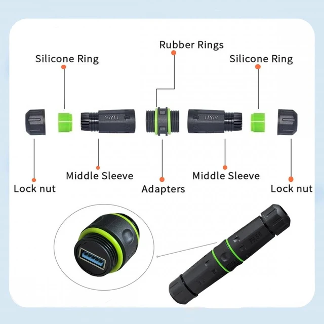 Alt view image 5 of 6 - Vszerda M20 Locking IP68 Waterproof Type-A USB3.0 5Gbps USB-A Female to USB-A Female Extension Adapter Coupler