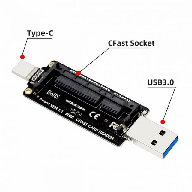 Alt view image 5 of 7 - Vszerda USB-C USB3.0 Type-C to CFast 2.0 Card Adapter PCBA CFast Card Reader for Desktop Laptop