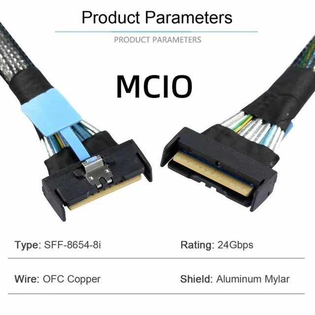 Alt view image 6 of 7 - Vszerda PCI-E 5.0 Mini Cool Edge IO MCIO STR PCI-E 8i 74Pin Male to MCIO 74Pin Male Extender Cable 50cm