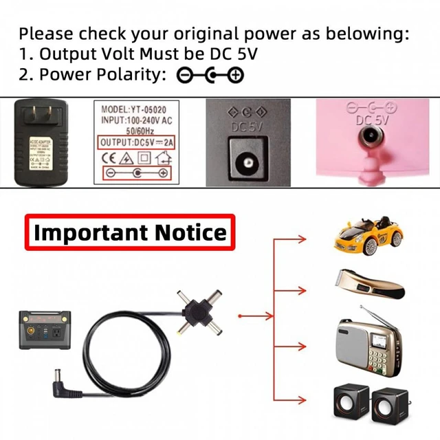 Alt view image 7 of 7 - Vszerda DC 5.5mm Plug to 4-in-1 DC 5V 5.5x2.5mm 5.5x2.1mm 4.0x1.7mm 3.5x1.3mm Power Plug Barrel Connector Charge Cable