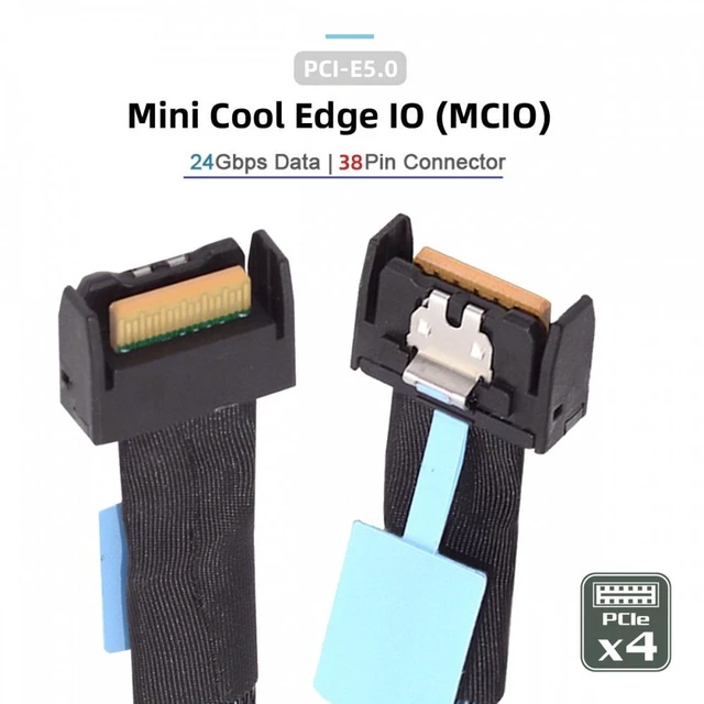 Alt view image 6 of 7 - Vszerda PCI-E 5.0 Mini Cool Edge IO MCIO PCI-E 4i 38Pin Male to MCIO 4i SFF-TA-1016 Extender Cable 50cm