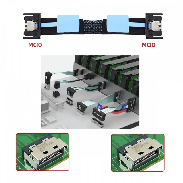 Alt view image 5 of 7 - Vszerda PCI-E 5.0 Mini Cool Edge IO MCIO PCI-E 4i 38Pin Male to MCIO 4i SFF-TA-1016 Extender Cable 50cm