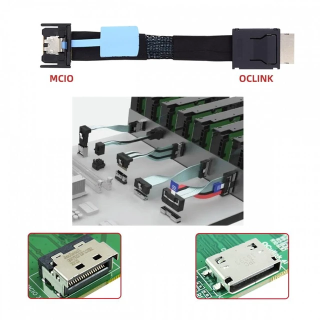 Alt view image 6 of 7 - Vszerda PCI-E 5.0 Mini Cool Edge IO MCIO PCI-E 4i 38Pin Male to SFF-8611 Oculink 4X Extender Cable 50cm