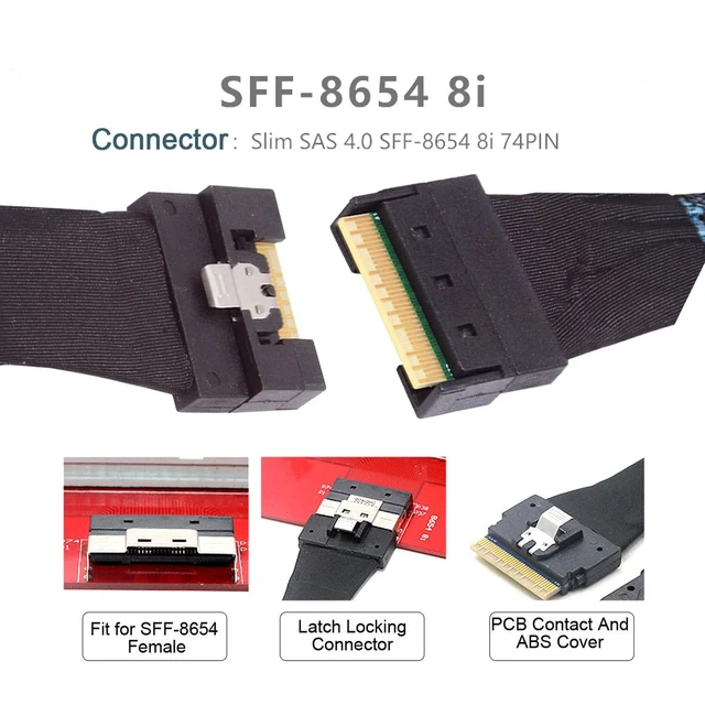 Alt view image 6 of 7 - Vszerda PCI-E 5.0 Mini Cool Edge IO MCIO PCI-E 8i 74Pin Male to Slimline SFF-8654 SAS 4.0 74Pin Male Extender Cable 50cm