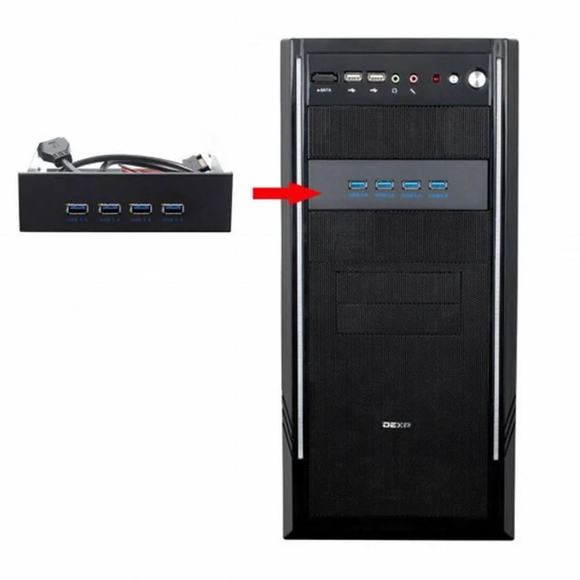 Alt view image 5 of 5 - Vszerda USB 3.0 HUB 4 Ports Front Panel to Motherboard 20Pin Connector Cable 5Gbps for 5.25" CD-ROM Bay