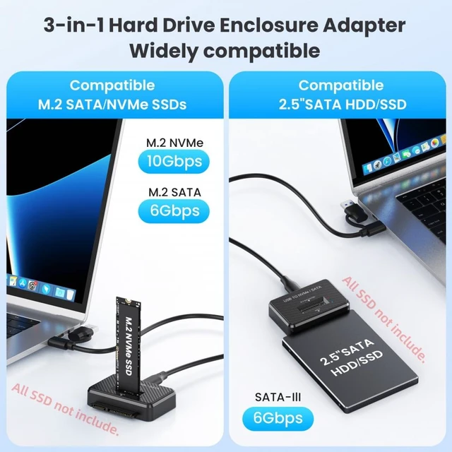 Alt view image 3 of 7 - Vszerda USB 3.0 Type-C USB-C to Dual NVME M-key M.2 NGFF & SATA 2.5 Inch SSD Docking Vertical External PCBA Case Enclosure