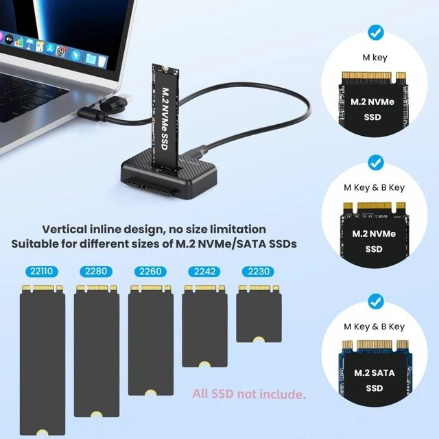 Alt view image 6 of 7 - Vszerda USB 3.0 Type-C USB-C to Dual NVME M-key M.2 NGFF & SATA 2.5 Inch SSD Docking Vertical External PCBA Case Enclosure