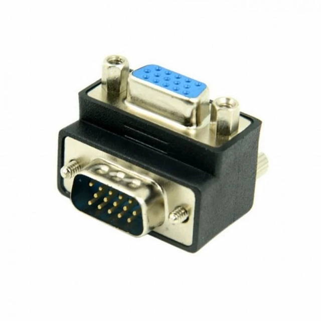 Alt view image 2 of 7 - Vszerda Down Angled 90 Degree VGA RGB HDB15Pin Screw Type Male to Female Nut Type Extension Adapter for Monitor Displays