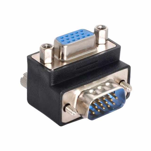 Alt view image 7 of 7 - Vszerda Down Angled 90 Degree VGA RGB HDB15Pin Screw Type Male to Female Nut Type Extension Adapter for Monitor Displays