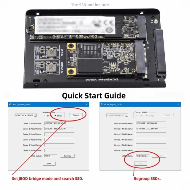 Alt view image 5 of 7 - Vszerda Dual MSATA NGFF B+M SSD Card JBOD Raid0 Span Bridge to 2.5inch SATA Combo HDD Disk Drive Enclosure