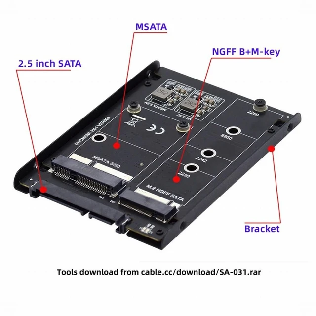 Alt view image 4 of 7 - Vszerda Dual MSATA NGFF B+M SSD Card JBOD Raid0 Span Bridge to 2.5inch SATA Combo HDD Disk Drive Enclosure