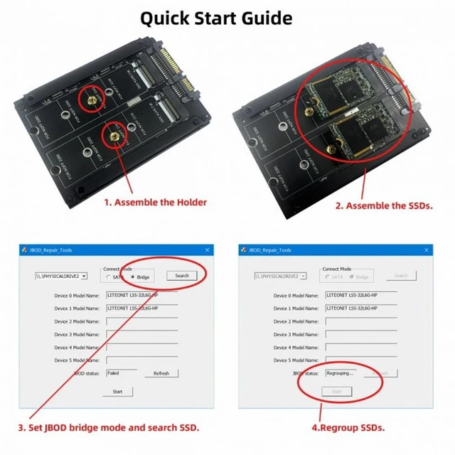 Alt view image 4 of 7 - Vszerda Dual NGFF B+M Key M.2 SSD Card JBOD Raid0 Span Bridge to 2.5inch SATA Combo HDD Disk Drive Enclosure