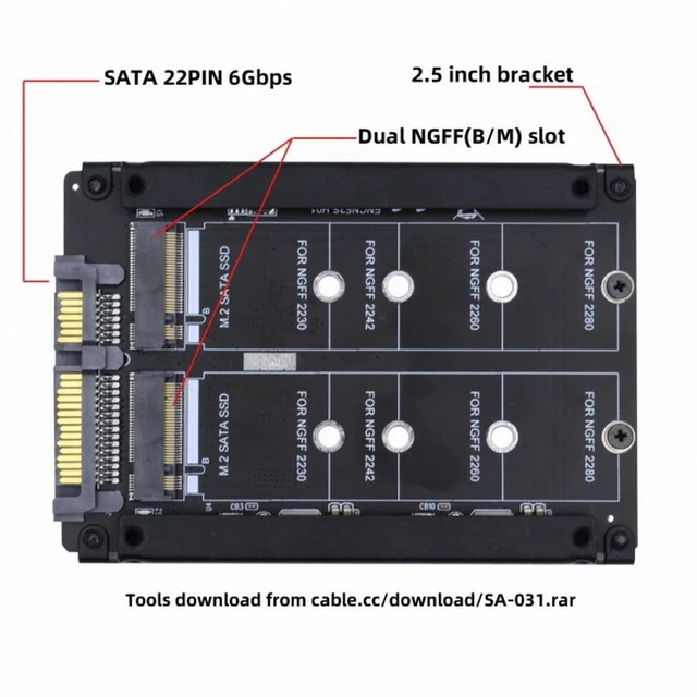 Alt view image 5 of 7 - Vszerda Dual NGFF B+M Key M.2 SSD Card JBOD Raid0 Span Bridge to 2.5inch SATA Combo HDD Disk Drive Enclosure