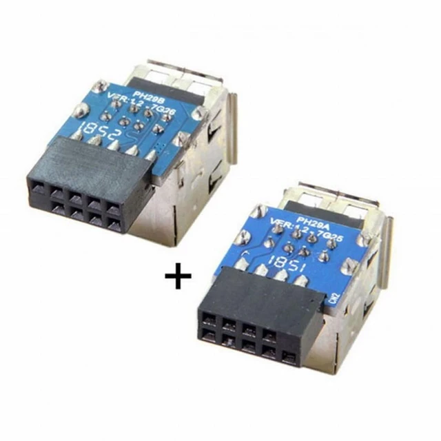 Alt view image 2 of 7 - Vszerda 2pcs 9Pin/10Pin Motherboard Female Header to Dual USB 2.0 Female Adapter Vertical Type