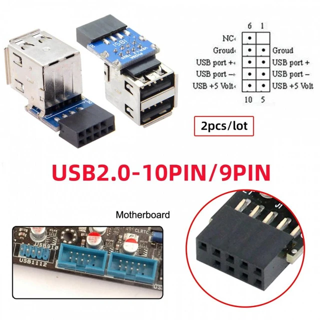 Alt view image 6 of 7 - Vszerda 2pcs 9Pin/10Pin Motherboard Female Header to Dual USB 2.0 Female Adapter Vertical Type
