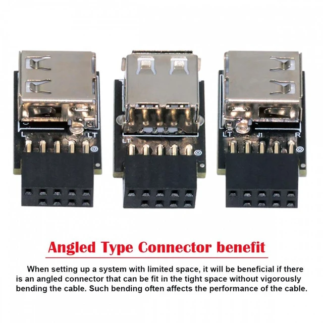Alt view image 3 of 7 - Vszerda 3pcs/set 9Pin/10Pin Motherboard Front Panel Header Female to Single USB 2.0 Female Adapter Vertical Angled Type 90 Degree