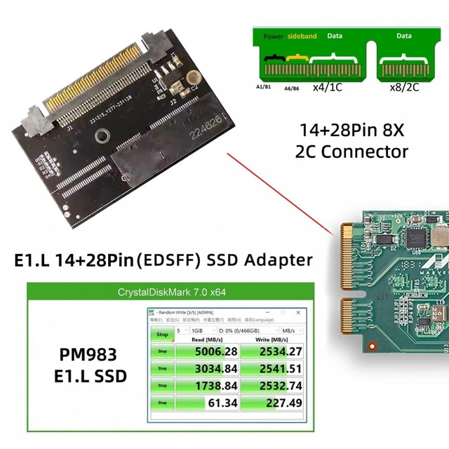 Alt view image 6 of 7 - Vszerda U.2 SFF-8639 Host Adapter to NVMe Ruler 1U GEN-Z EDSFF 2C 8X Short SSD PM983 E1.L Carrier Adapter