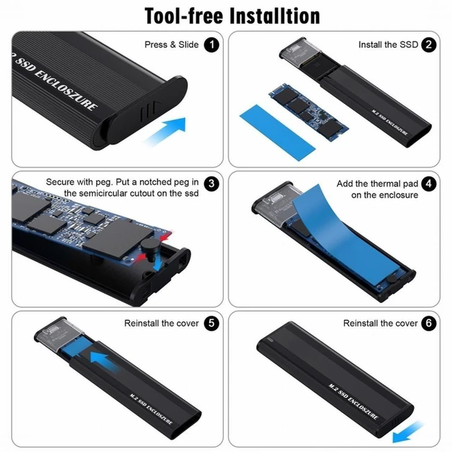 Alt view image 6 of 7 - Vszerda NGFF USB 3.0 Type-C USB-C to NVME M-key M.2 NGFF SATA SSD External PCBA Case Enclosure RTL9210B Chipset