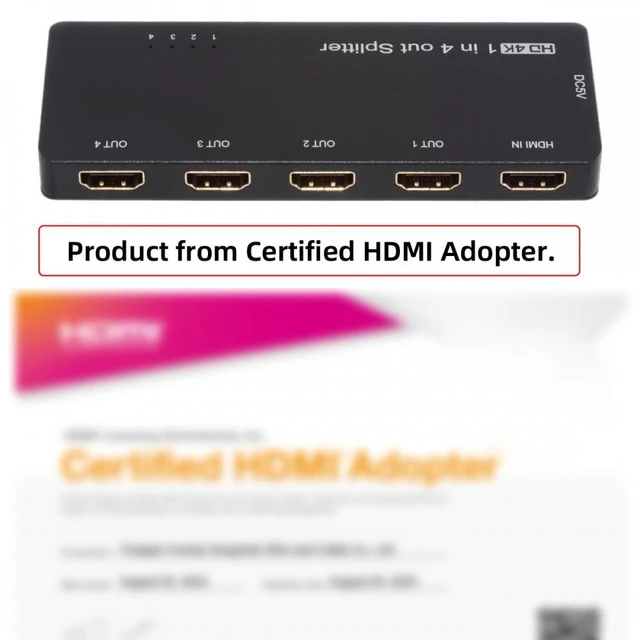 Alt view image 3 of 7 - Vszerda HDMI Splitter 4K 60hz Ultra-HD Converter Compatible 2.0 Switch 1-IN-4-OUT 18Gbps UHD Hub Support HDCP SST Extended
