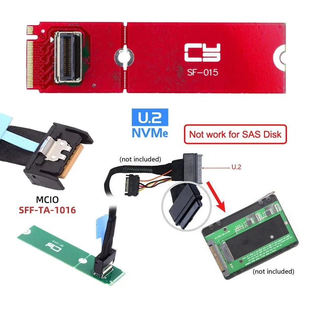 Alt view image 4 of 7 - Vszerda PCI-E 5.0 4.0 M.2 M-key to MCIO Mini Cool Edge IO Female Host Adapter for PCIe Nvme SSD 2280 2230