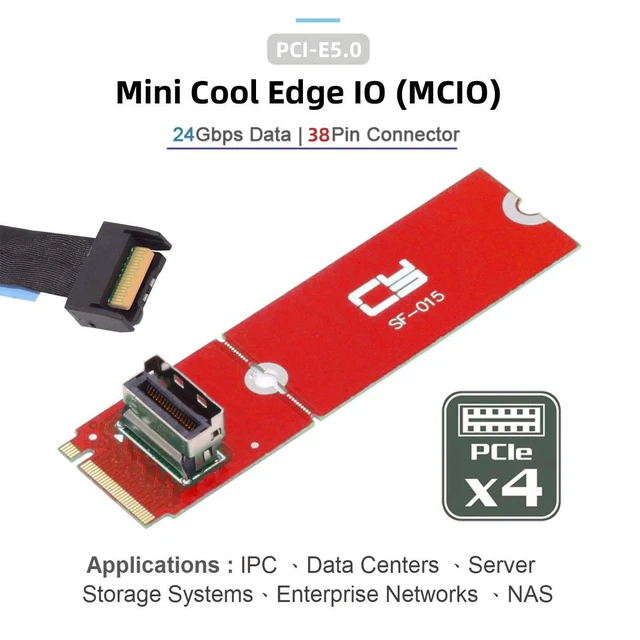 Alt view image 5 of 7 - Vszerda PCI-E 5.0 4.0 M.2 M-key to MCIO Mini Cool Edge IO Female Host Adapter for PCIe Nvme SSD 2280 2230