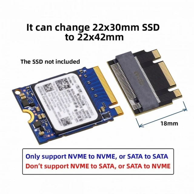 Alt view image 3 of 7 - Vszerda NGFF B+M Key NVME M-Key 22x30mm to 22x42mm Male to Female Extension Adapter Compatible with Legion Go ThinkPad 2230 2242 SSD