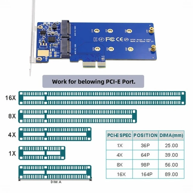 Alt view image 6 of 7 - Vszerda Dual SATA NGFF Key B+M SSD to PCI-E 1x Motherboard Desktop Adapter Converter SSD Card JMB582 2280