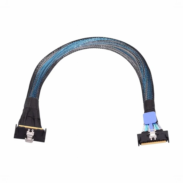 Alt view image 2 of 7 - Vszerda PCI-E 5.0 Mini Cool Edge IO MCIO Angled PCI-E 8i 74Pin Male to MCIO 74Pin Male Extender Cable 35cm