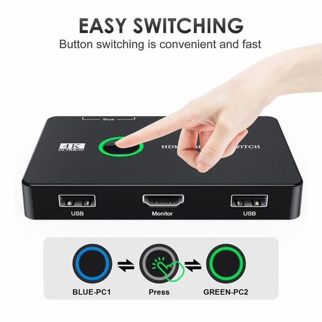 Alt view image 7 of 7 - Vszerda KVM USB 2.0 & HDMI 4K Switch Selector Dual PCs Sharing Monitor HDTV USB Port Keyboard Mouse Scanner Printer