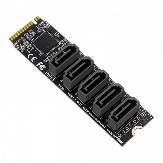 Alt view image 2 of 7 - Vszerda NGFF NVME M-Key PCI Express to SATA 3.0 6Gbps 5 Ports Adapter Converter Hard Drive Extension Card JMB585 2280