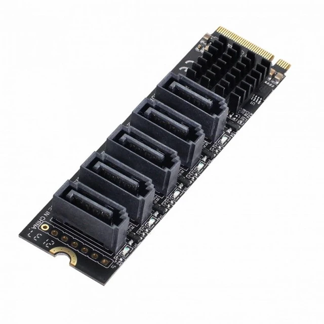 Alt view image 7 of 7 - Vszerda NGFF NVME M-Key PCI Express to SATA 3.0 6Gbps 5 Ports Adapter Converter Hard Drive Extension Card JMB585 2280