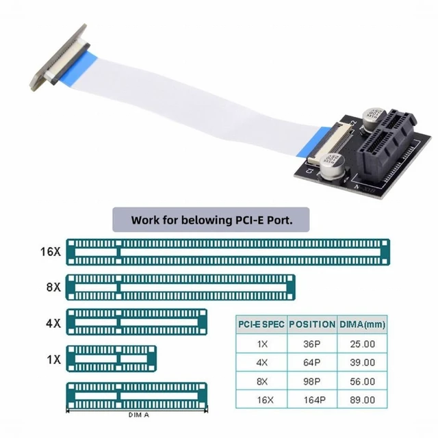 Alt view image 5 of 6 - Vszerda Low Profile PCI-E Express 1X Slot Riser Card Extender Extension Ribbon Flex Relocate Cable 10cm 90 Degree Angled