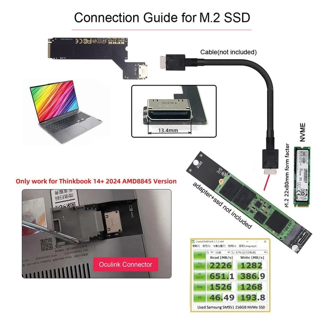 Alt view image 7 of 7 - Vszerda PCI-E 4.0 M.2 M-key to Oculink SFF-8612 SFF-8611 Host Adapter for 2024 ThinkBook 14+ AMD8845 External Graphics Card & SSD