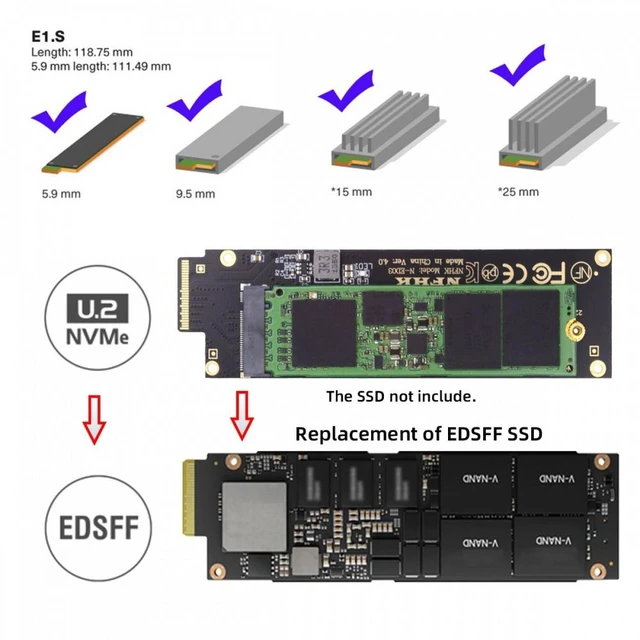 Alt view image 7 of 7 - Vszerda NVMe NGFF M-key 4X to PCI-E Ruler 1U GEN-Z EDSFF Short SSD E1.S Host Carrier Adapter