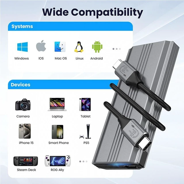 Alt view image 3 of 7 - Vszerda Type-C USB3.2 USB4 20Gbps to M-key M.2 NGFF NVME SATA SSD PCBA Enclosure 2280/2242/2260mm RTL9220