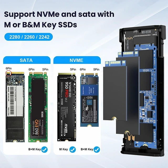 Alt view image 2 of 7 - Vszerda Type-C USB3.2 USB4 20Gbps to M-key M.2 NGFF NVME SATA SSD PCBA Enclosure 2280/2242/2260mm RTL9220