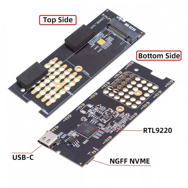 Alt view image 7 of 7 - Vszerda Type-C USB3.2 USB4 20Gbps to M-key M.2 NGFF NVME SATA SSD PCBA Enclosure 2280/2242/2260mm RTL9220