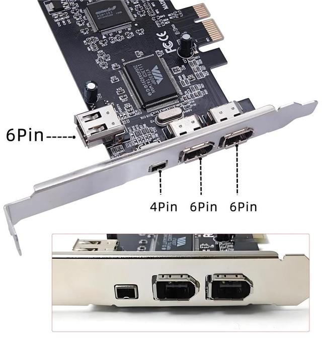 Alt view image 3 of 7 - Vszerda PCI-E 1X 4X 16X to Firewire 400 Capture Card IEEE 1394a PCI Express 4 Ports Card 6Pin and 4Pin IEEE-1394 400Mbps Adapter for Windows Mac Os Linux