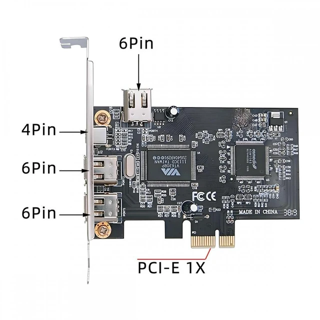 Alt view image 2 of 7 - Vszerda PCI-E 1X 4X 16X to Firewire 400 Capture Card IEEE 1394a PCI Express 4 Ports Card 6Pin and 4Pin IEEE-1394 400Mbps Adapter for Windows Mac Os Linux