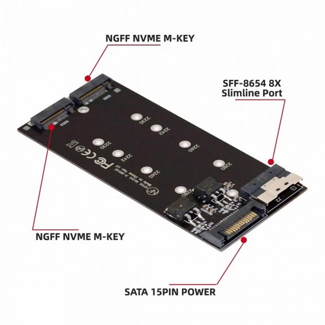 Alt view image 3 of 7 - Vszerda Dual 2X NVME M.2 AHCI to PCIE Express 3.0 4.0 Slimline SFF-8654 8X Raid Card VROC Raid0 Hyper Adapter