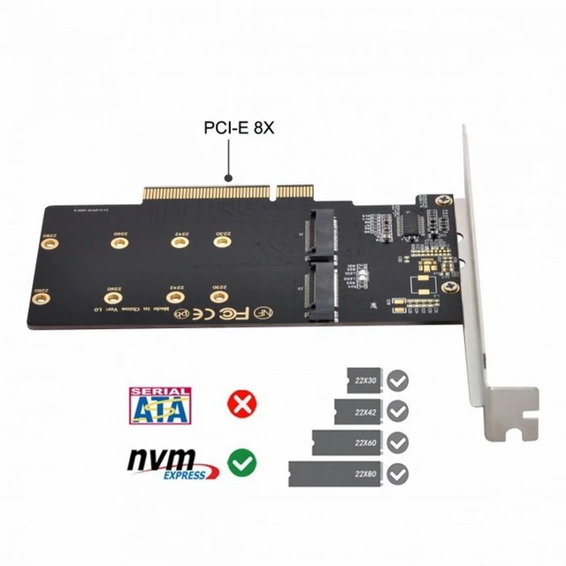Alt view image 6 of 7 - Vszerda Dual 2X NVME M.2 AHCI to PCIE Express 3.0 Gen3 X8 X16 Raid Card VROC Raid0 Hyper Adapter