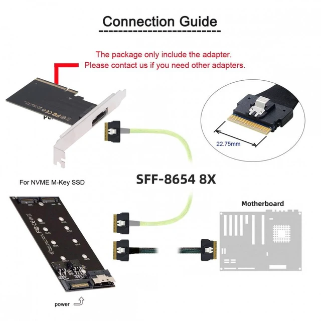 Alt view image 6 of 7 - Vszerda External Slimline SFF-8654 8X 74Pin to PCIE Express 3.0 PCIE4.0 Raid Card VROC Raid0 Hyper Adapter